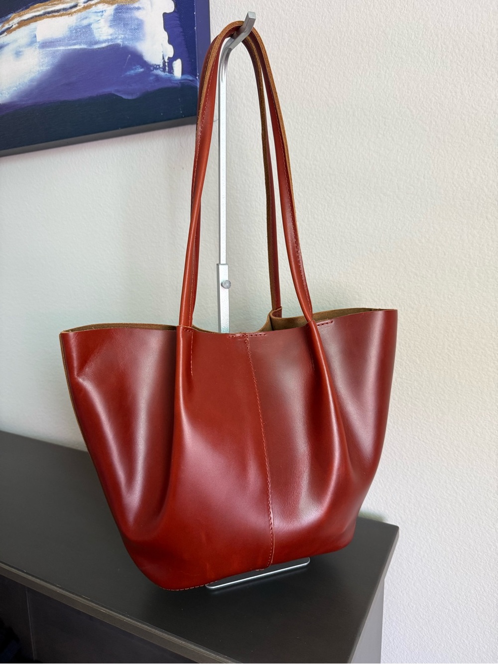 Portland Leather Devan Bucket Tote Large Madrone + Organizer NWOT